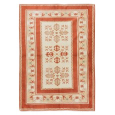 Modern Hand Knotted Turkish Rug in Red & Cream Colors, 100% Wool