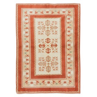 Modern Hand Knotted Turkish Rug in Red & Cream Colors, 100% Wool