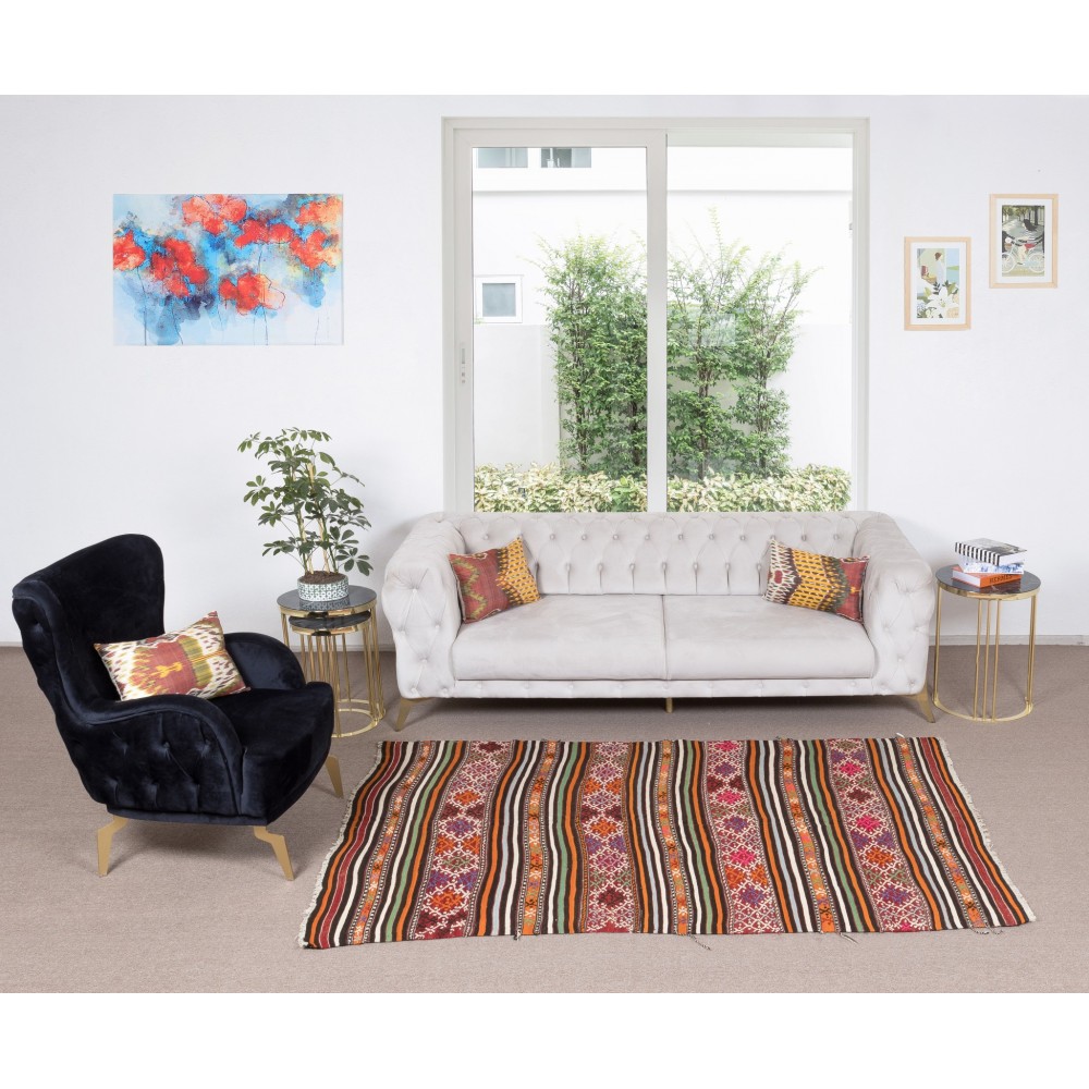 Multicolor Hand-Woven Wool Kilim Rug From Central Anatolia, Turkey, 1970s