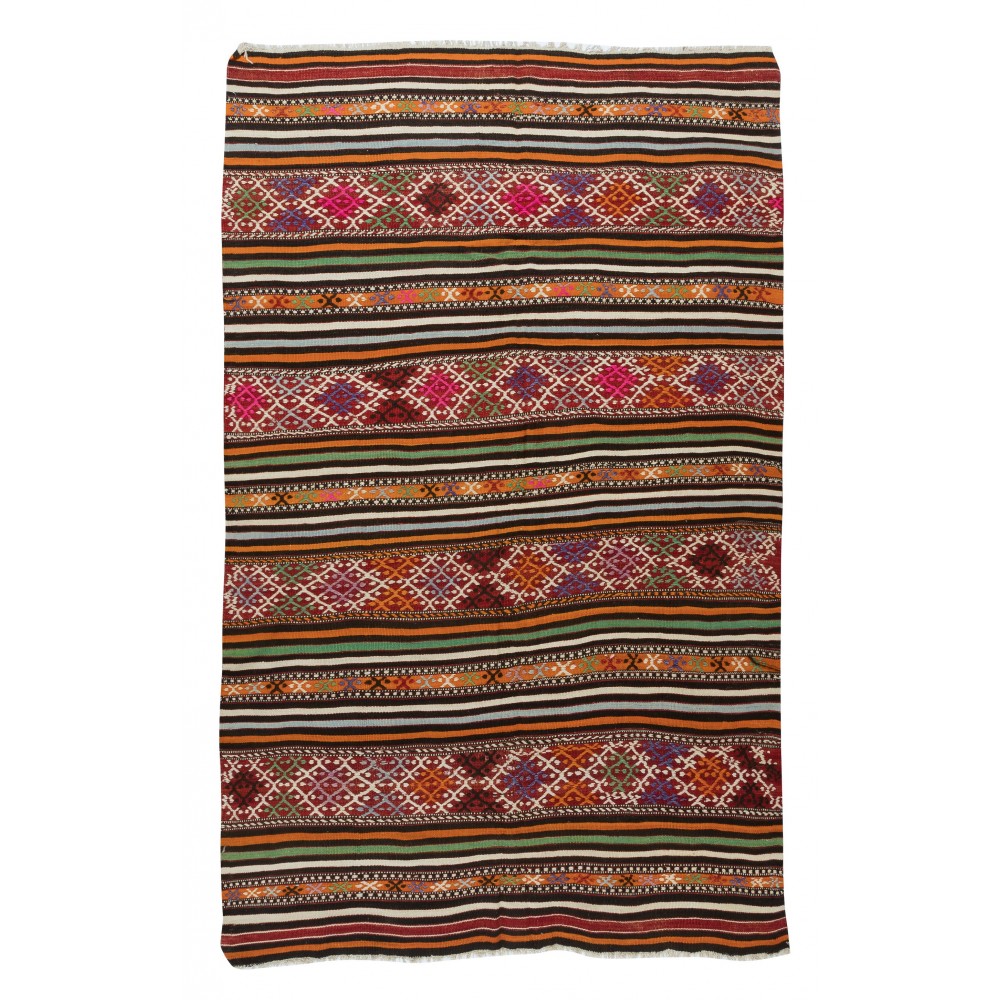 Multicolor Hand-Woven Wool Kilim Rug From Central Anatolia, Turkey, 1970s
