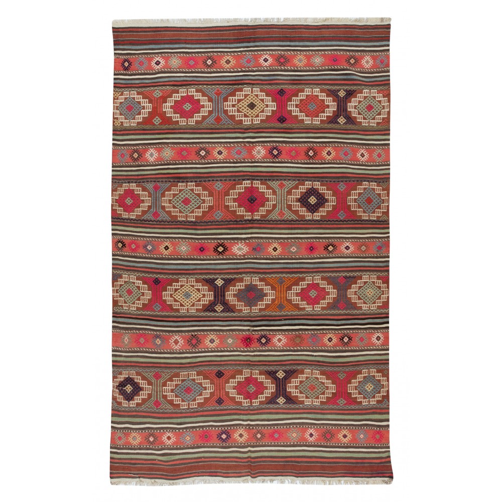 Multicolor Hand-Woven Wool Kilim Rug From Central Anatolia, Turkey, 1970s