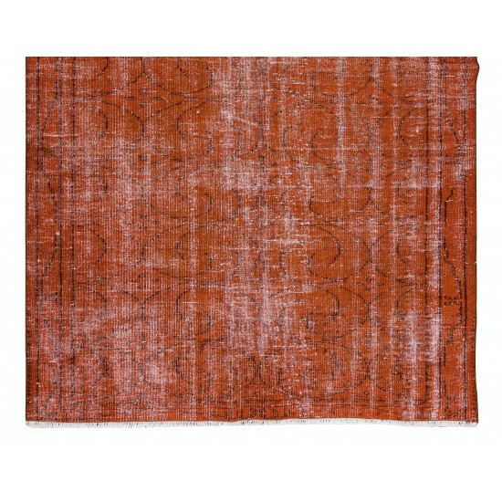 Hand Knotted Turkish Wool Rug Over-Dyed in Orange, Vintage Orange Carpet for Contemporary Interiors