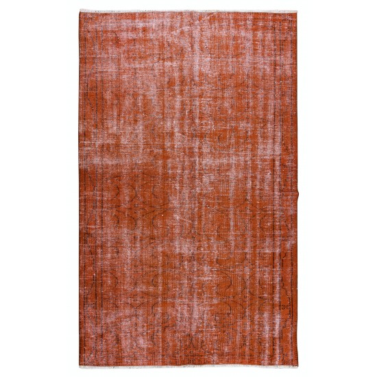 Hand Knotted Turkish Wool Rug Over-Dyed in Orange, Vintage Orange Carpet for Contemporary Interiors Hand Knotted Turkish Wool Rug Over-Dyed in Orange, Vintage Orange Carpet for Contemporary Interiors