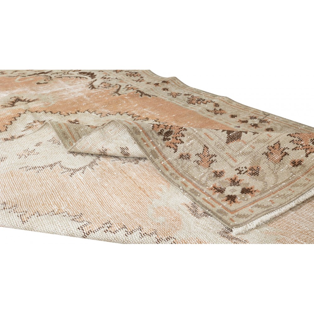 Vintage Handmade Turkish Wool Area Rug with Medallion Design