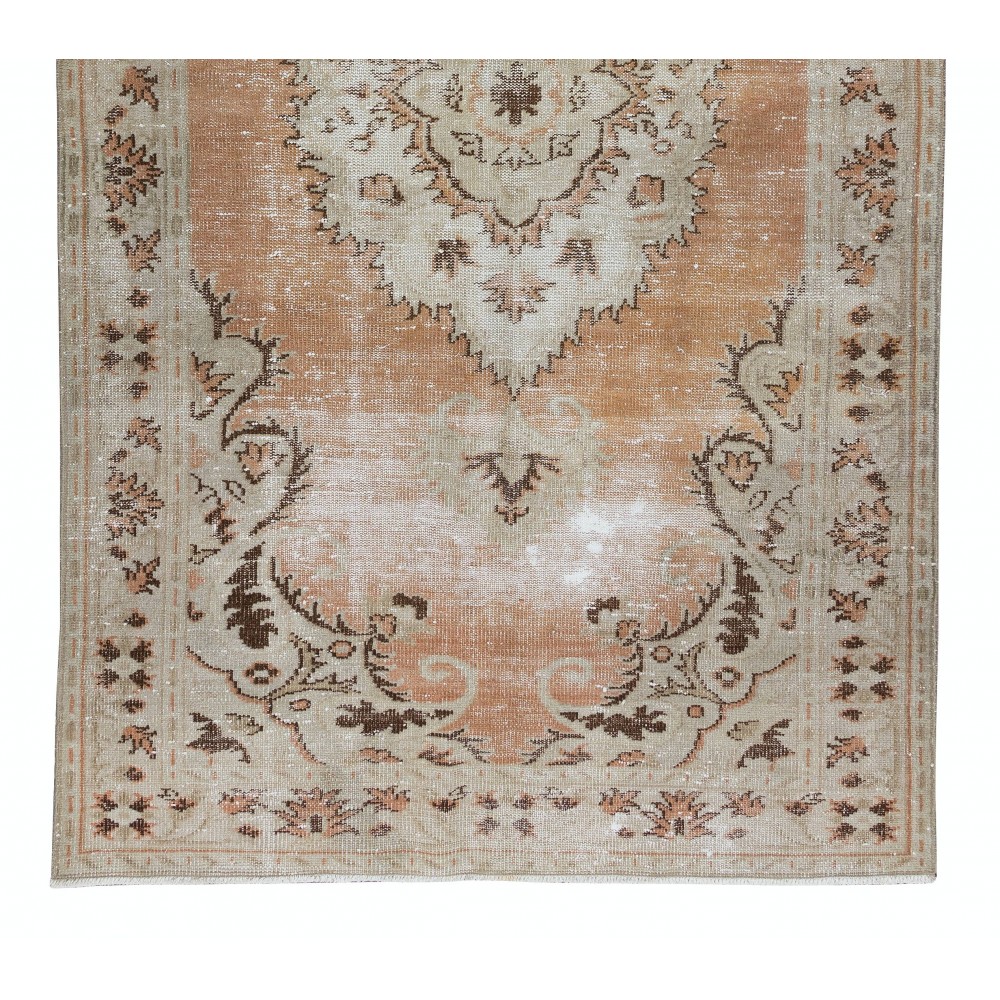 Vintage Handmade Turkish Wool Area Rug with Medallion Design