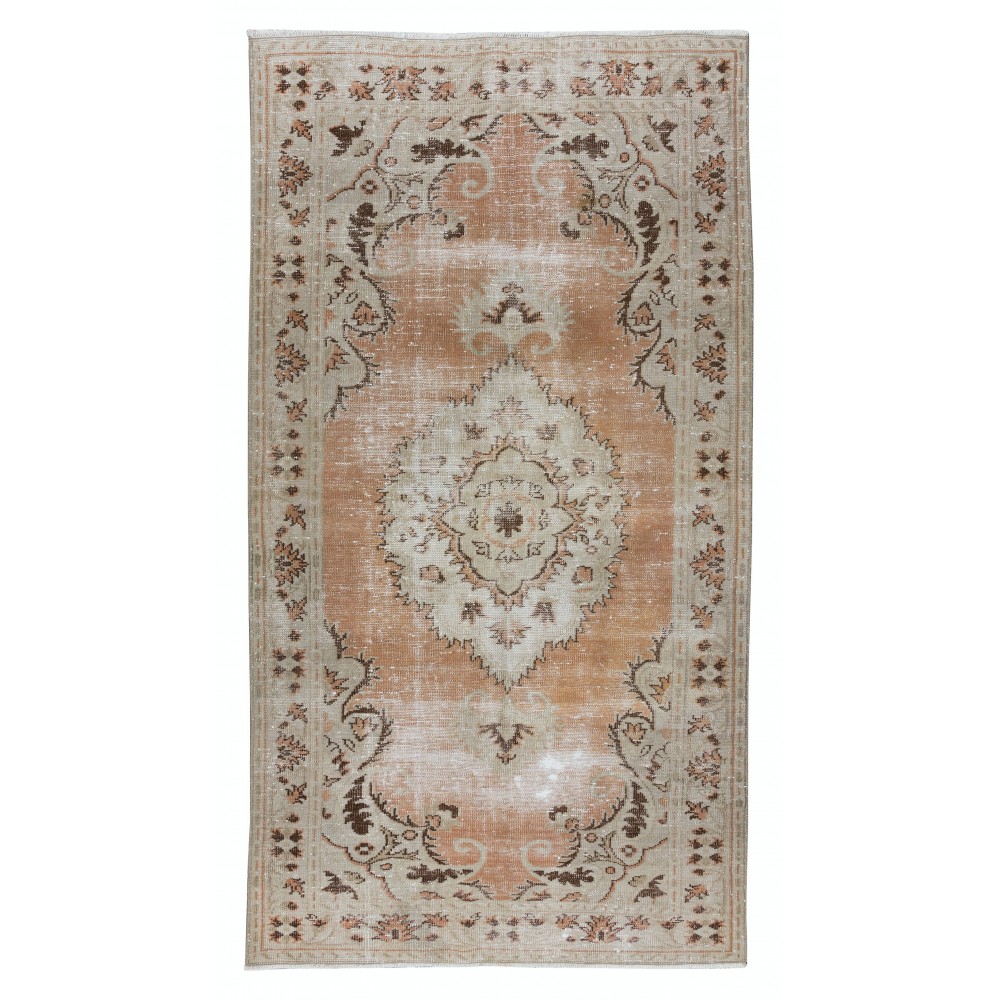 Vintage Handmade Turkish Wool Area Rug with Medallion Design