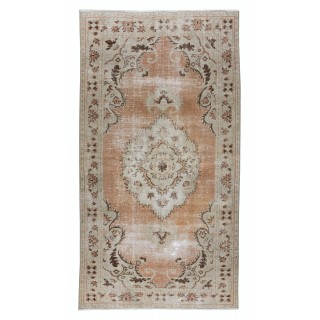 Vintage Handmade Turkish Wool Area Rug with Medallion Design