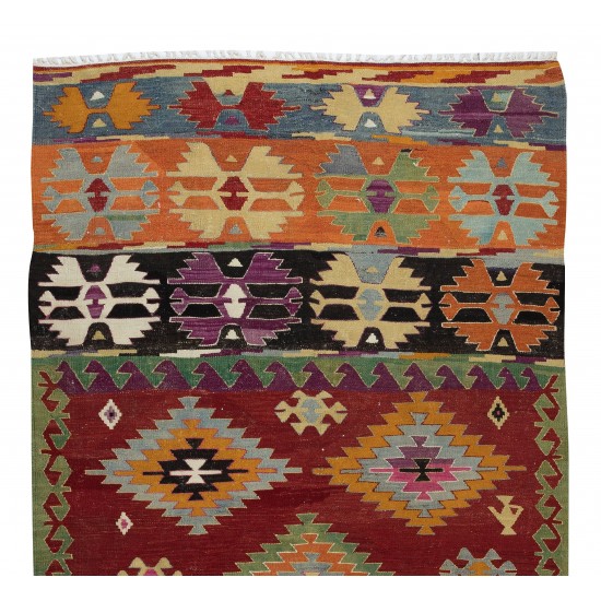 Hand-Woven Geometric Vintage Kilim Rug From Turkey, 100% Wool
