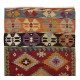 Hand-Woven Geometric Vintage Kilim Rug From Turkey, 100% Wool