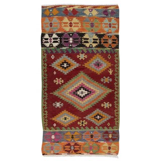 Hand-Woven Geometric Vintage Kilim Rug From Turkey, 100% Wool
