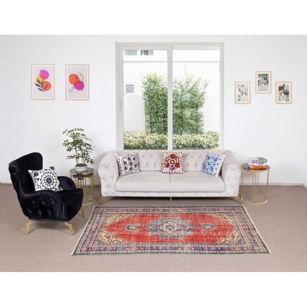 Traditional Vintage Hand Knotted Turkish Wool Area Rug with Medallion Design