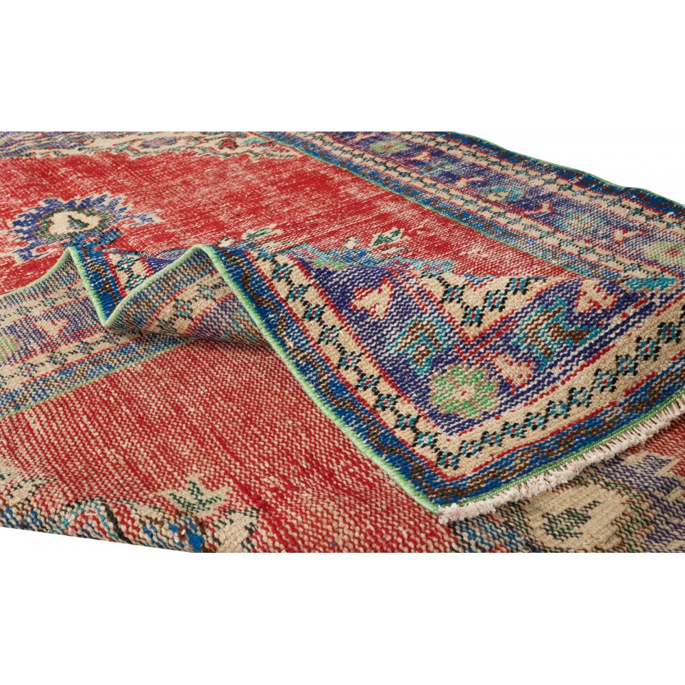 Traditional Vintage Hand Knotted Turkish Wool Area Rug with Medallion Design