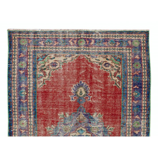 Traditional Vintage Hand Knotted Turkish Wool Area Rug with Medallion Design