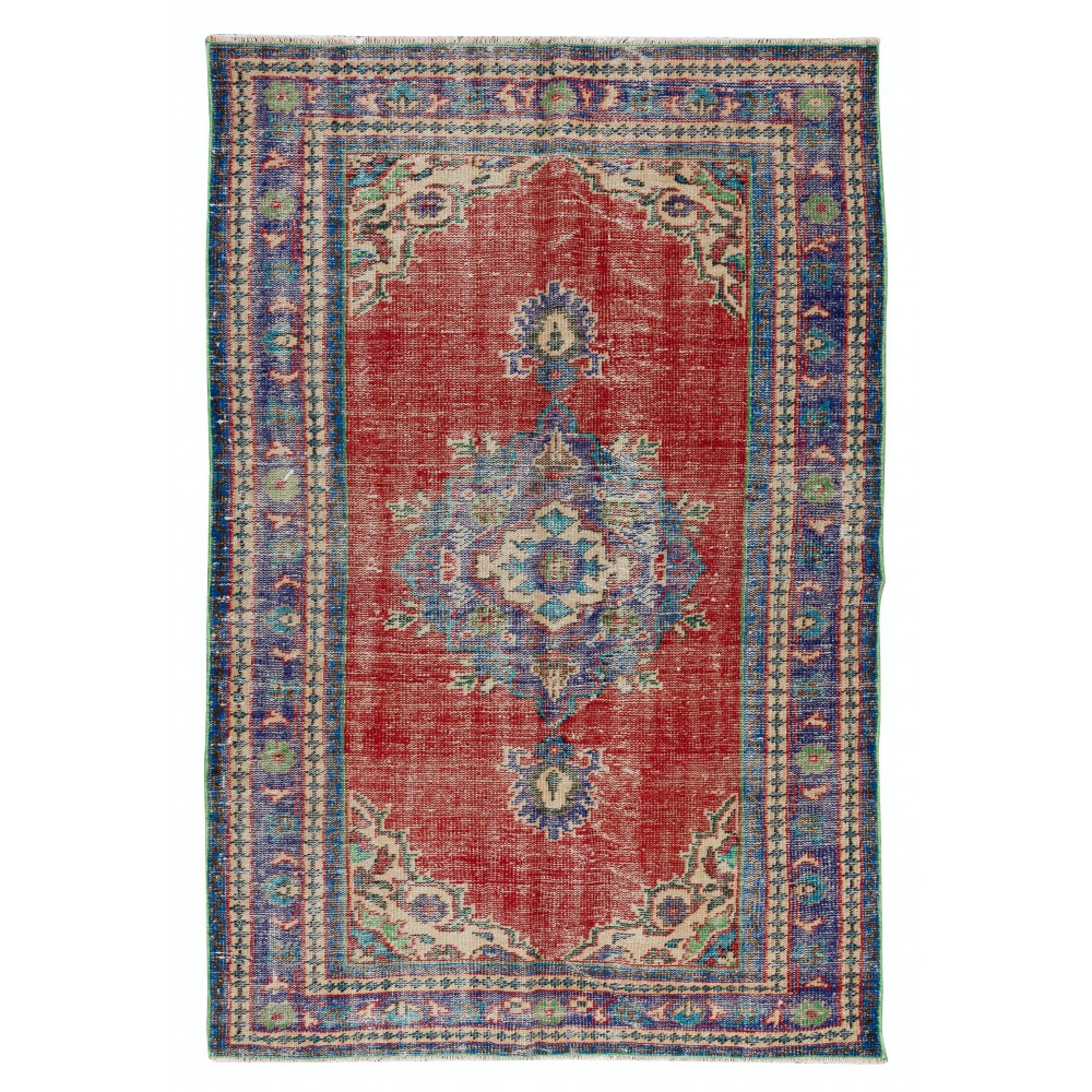 Traditional Vintage Hand Knotted Turkish Wool Area Rug with Medallion Design