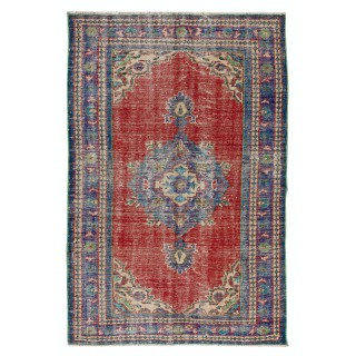 Traditional Vintage Hand Knotted Turkish Wool Area Rug with Medallion Design