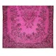 Vintage Handmade Turkish Area Rug Over-Dyed in Pink Color with Floral Medallion Design