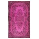 Vintage Handmade Turkish Area Rug Over-Dyed in Pink Color with Floral Medallion Design