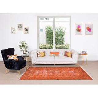 Hand Knotted Turkish Wool Rug Over-Dyed in Orange, Vintage Orange Carpet for Contemporary Interiors Hand Knotted Turkish Wool Rug Over-Dyed in Orange, Vintage Orange Carpet for Contemporary Interiors