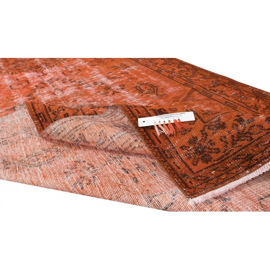 Hand Knotted Turkish Wool Rug Over-Dyed in Orange, Vintage Orange Carpet for Contemporary Interiors Hand Knotted Turkish Wool Rug Over-Dyed in Orange, Vintage Orange Carpet for Contemporary Interiors