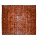 Hand Knotted Turkish Wool Rug Over-Dyed in Orange, Vintage Orange Carpet for Contemporary Interiors
