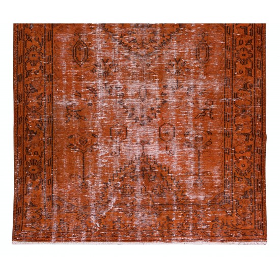 Hand Knotted Turkish Wool Rug Over-Dyed in Orange, Vintage Orange Carpet for Contemporary Interiors Hand Knotted Turkish Wool Rug Over-Dyed in Orange, Vintage Orange Carpet for Contemporary Interiors