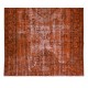 Hand Knotted Turkish Wool Rug Over-Dyed in Orange, Vintage Orange Carpet for Contemporary Interiors