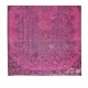 Vintage Handmade Turkish Area Rug Over-Dyed in Pink Color with Floral Medallion Design