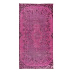 Vintage Handmade Turkish Area Rug Over-Dyed in Pink Color with Floral Medallion Design