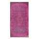 Vintage Handmade Turkish Area Rug Over-Dyed in Pink Color with Floral Medallion Design