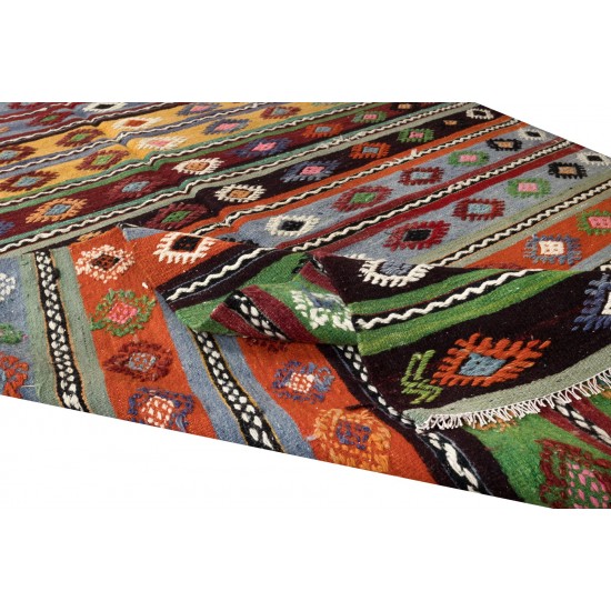 Hand-Woven Turkish Vintage Kilim Runner, Geometric & Striped Pattern Rug Hand-Woven Turkish Vintage Kilim Runner, Geometric & Striped Pattern Rug