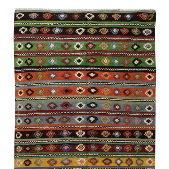 Hand-Woven Turkish Vintage Kilim Runner, Geometric & Striped Pattern Rug Hand-Woven Turkish Vintage Kilim Runner, Geometric & Striped Pattern Rug