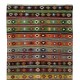 Hand-Woven Turkish Vintage Kilim Runner, Geometric & Striped Pattern Rug