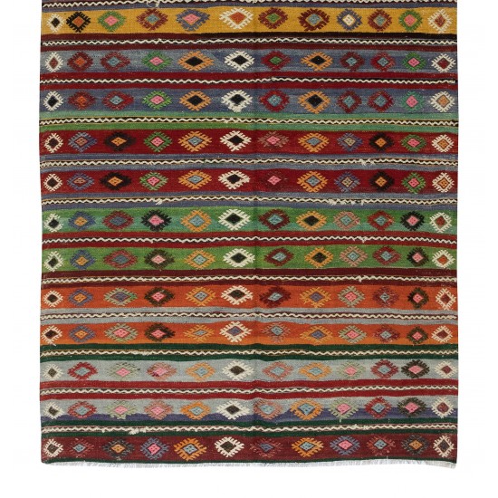 Hand-Woven Turkish Vintage Kilim Runner, Geometric & Striped Pattern Rug