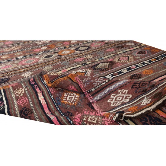 Hand-Woven Turkish Vintage Wool Kilim, Flat-weave Rug