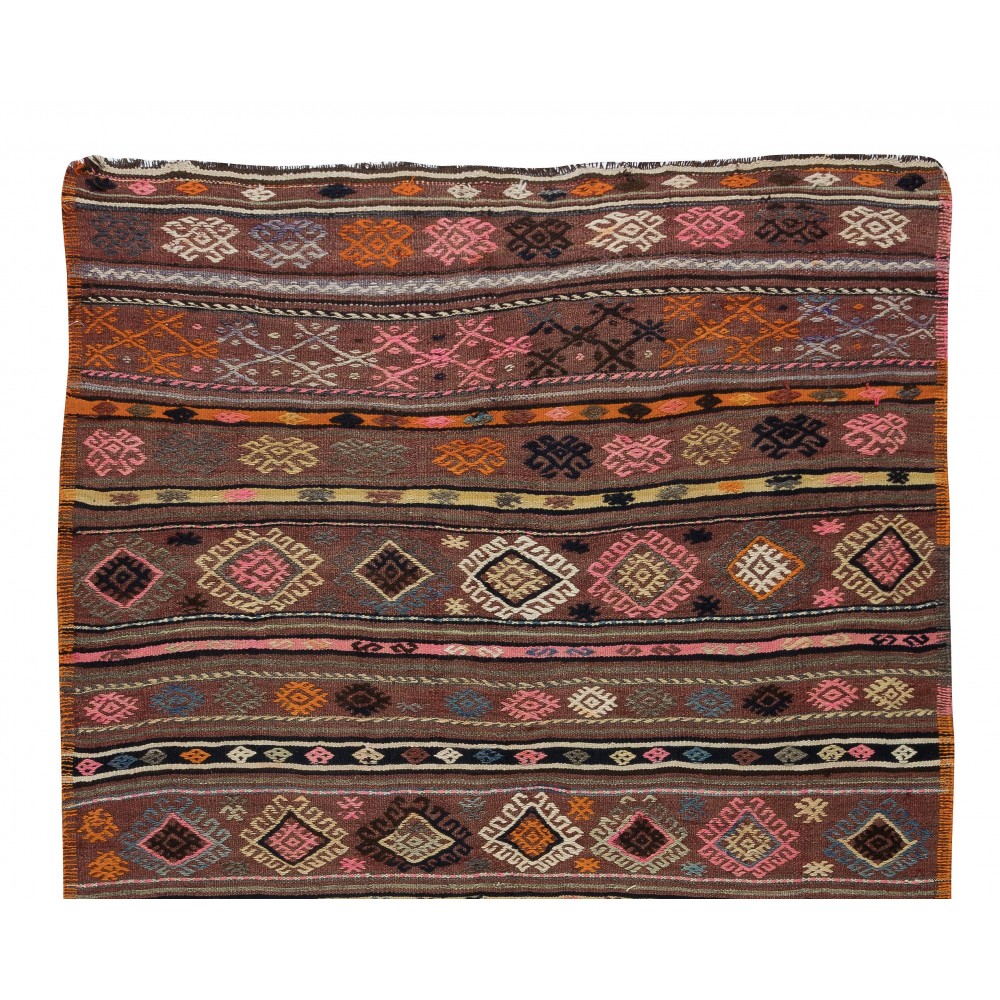 Hand-Woven Turkish Vintage Wool Kilim, Flat-weave Rug