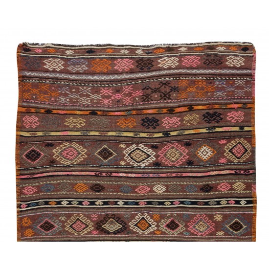 Hand-Woven Turkish Vintage Wool Kilim, Flat-weave Rug