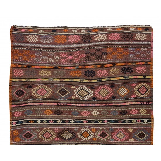 Hand-Woven Turkish Vintage Wool Kilim, Flat-weave Rug Hand-Woven Turkish Vintage Wool Kilim, Flat-weave Rug