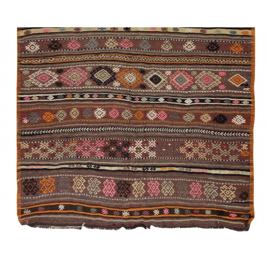 Hand-Woven Turkish Vintage Wool Kilim, Flat-weave Rug