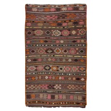 Hand-Woven Turkish Vintage Wool Kilim, Flat-weave Rug