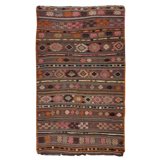 Hand-Woven Turkish Vintage Wool Kilim, Flat-weave Rug Hand-Woven Turkish Vintage Wool Kilim, Flat-weave Rug