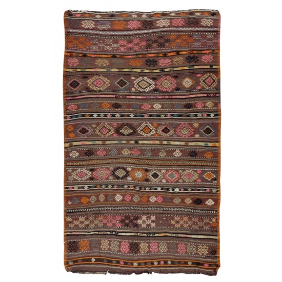 Hand-Woven Turkish Vintage Wool Kilim, Flat-weave Rug