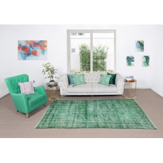 Vintage Hand Knotted Turkish Distressed Wool Rug Over-Dyed in Green for Contemporary Home & Office Vintage Hand Knotted Turkish Distressed Wool Rug Over-Dyed in Green for Contemporary Home & Office