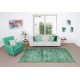 Vintage Hand Knotted Turkish Distressed Wool Rug Over-Dyed in Green for Contemporary Home & Office