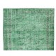 Vintage Hand Knotted Turkish Distressed Wool Rug Over-Dyed in Green for Contemporary Home & Office