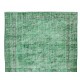 Vintage Hand Knotted Turkish Distressed Wool Rug Over-Dyed in Green for Contemporary Home & Office