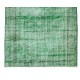 Vintage Hand Knotted Turkish Distressed Wool Rug Over-Dyed in Green for Contemporary Home & Office