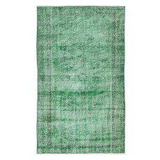 Vintage Hand Knotted Turkish Distressed Wool Rug Over-Dyed in Green for Contemporary Home & Office