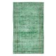 Vintage Hand Knotted Turkish Distressed Wool Rug Over-Dyed in Green for Contemporary Home & Office