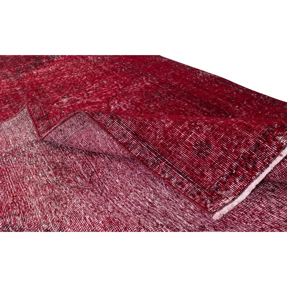 Contemporary Handmade Turkish Sille Runner Rug Over-Dyed in Red Color for Hallway Decor