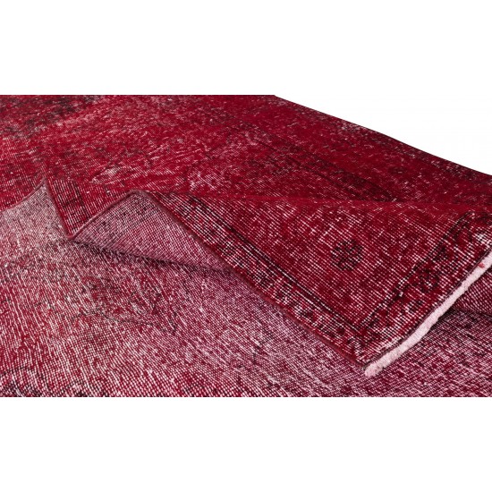 Contemporary Handmade 1960s Konya Sille Runner Rug Over-Dyed in Red Color for Hallway Decor